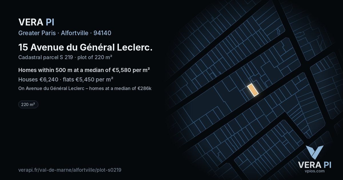 15 Avenue du Général Leclerc, Alfortville at night – the plot lit, the parcels around coloured by the prices near them