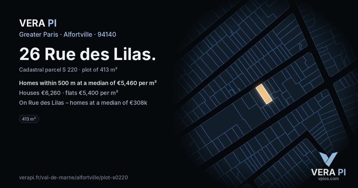 26 Rue des Lilas, Alfortville at night – the plot lit, the parcels around coloured by the prices near them