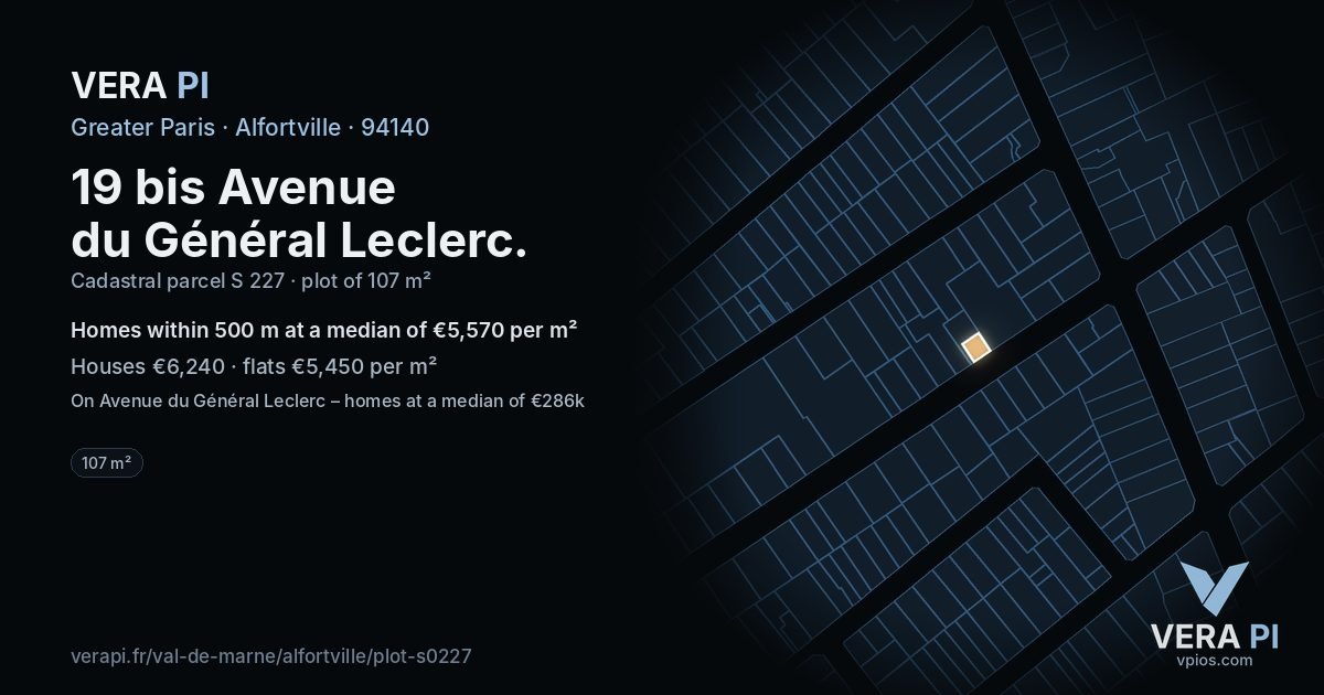 19 bis Avenue du Général Leclerc, Alfortville at night – the plot lit, the parcels around coloured by the prices near them
