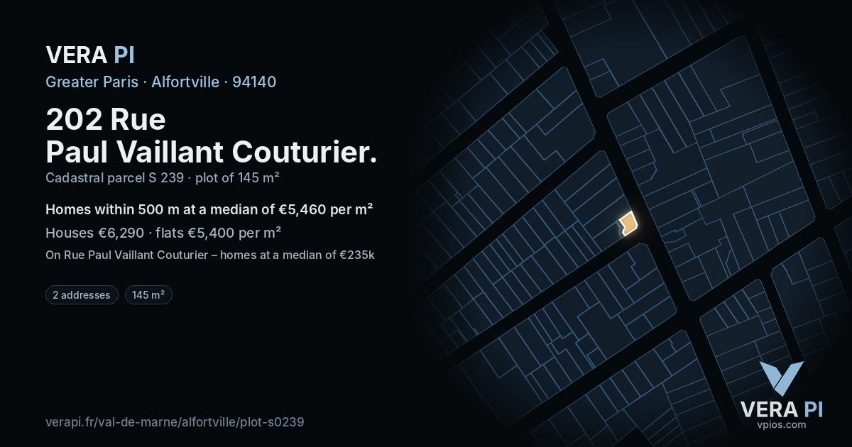 202 Rue Paul Vaillant Couturier, Alfortville at night – the plot lit, the parcels around coloured by the prices near them