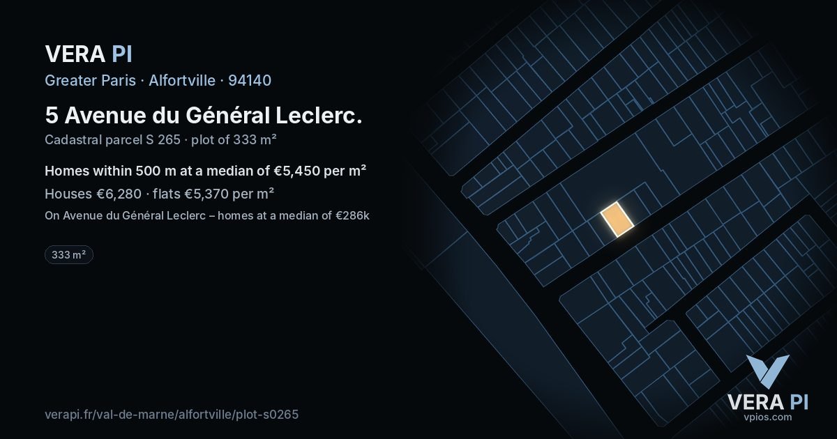 5 Avenue du Général Leclerc, Alfortville at night – the plot lit, the parcels around coloured by the prices near them