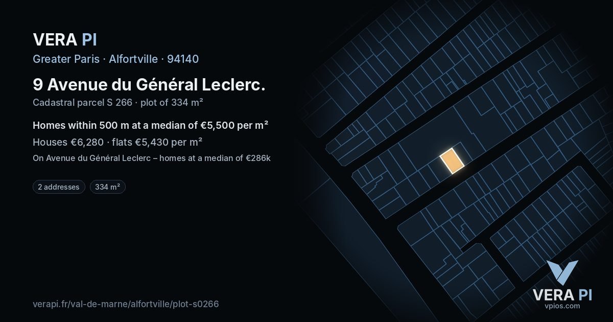 9 Avenue du Général Leclerc, Alfortville at night – the plot lit, the parcels around coloured by the prices near them