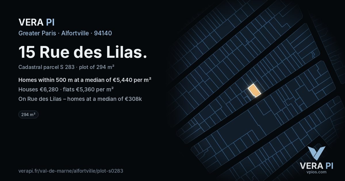 15 Rue des Lilas, Alfortville at night – the plot lit, the parcels around coloured by the prices near them