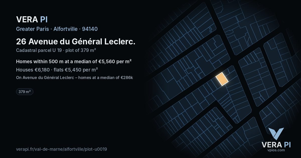 26 Avenue du Général Leclerc, Alfortville at night – the plot lit, the parcels around coloured by the prices near them