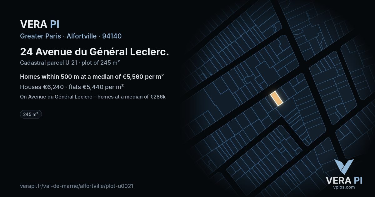 24 Avenue du Général Leclerc, Alfortville at night – the plot lit, the parcels around coloured by the prices near them
