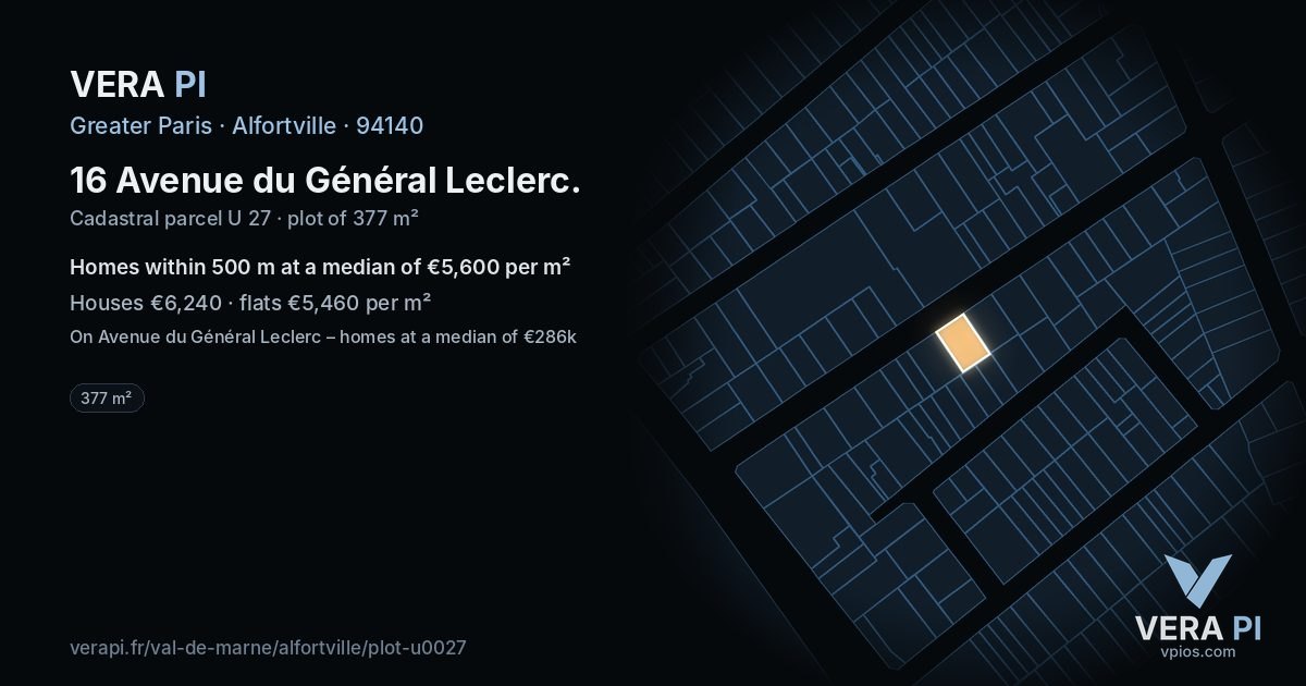 16 Avenue du Général Leclerc, Alfortville at night – the plot lit, the parcels around coloured by the prices near them