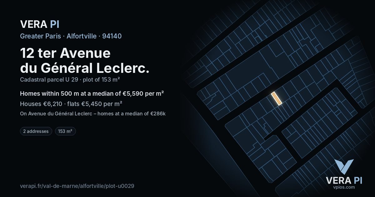 12 ter Avenue du Général Leclerc, Alfortville at night – the plot lit, the parcels around coloured by the prices near them