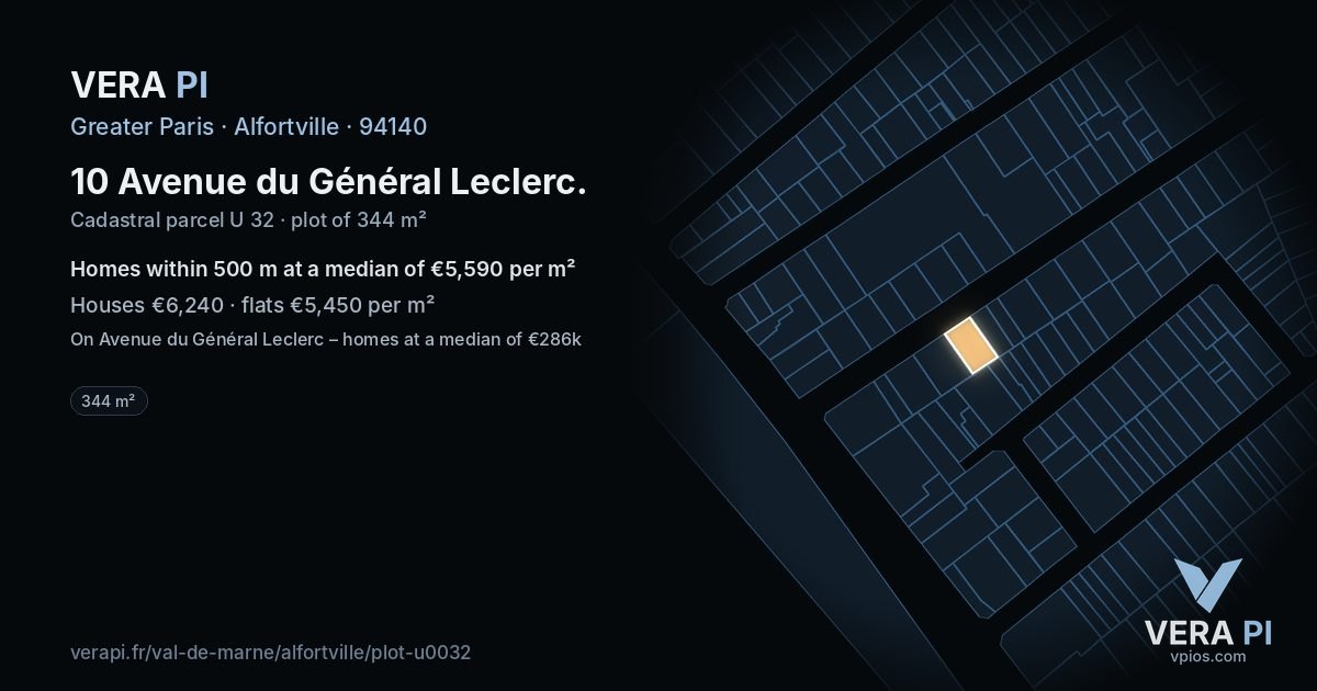 10 Avenue du Général Leclerc, Alfortville at night – the plot lit, the parcels around coloured by the prices near them