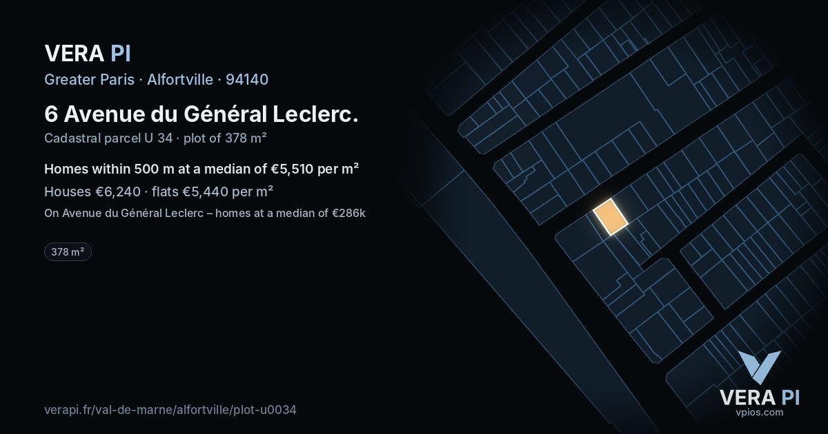 6 Avenue du Général Leclerc, Alfortville at night – the plot lit, the parcels around coloured by the prices near them