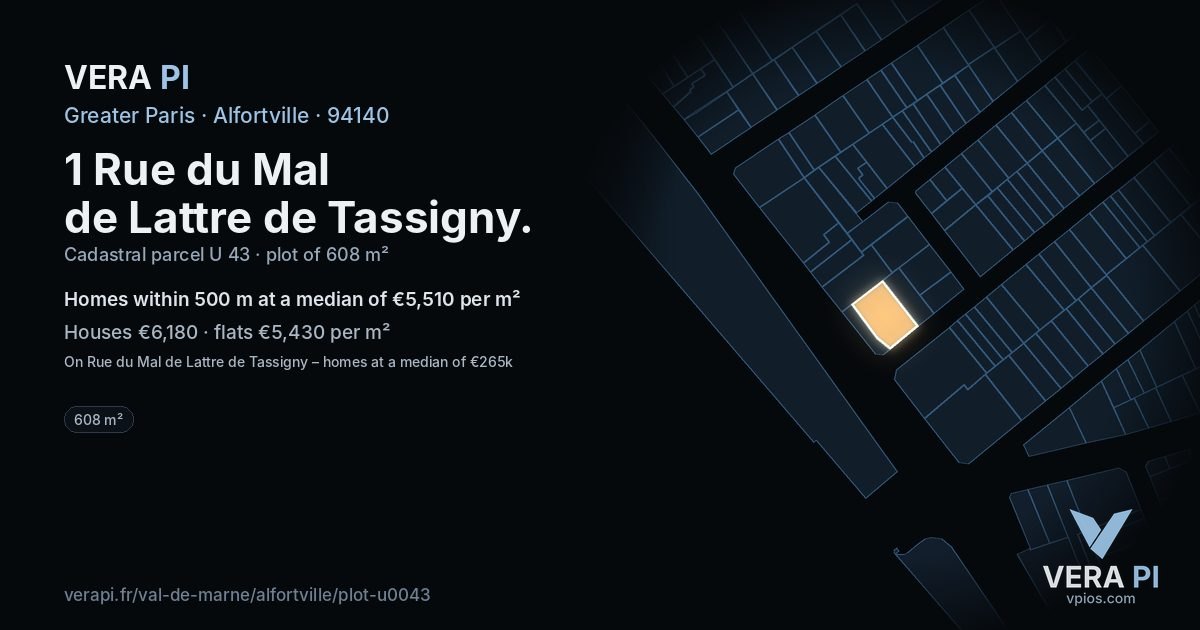 1 Rue du Mal de Lattre de Tassigny, Alfortville at night – the plot lit, the parcels around coloured by the prices near them
