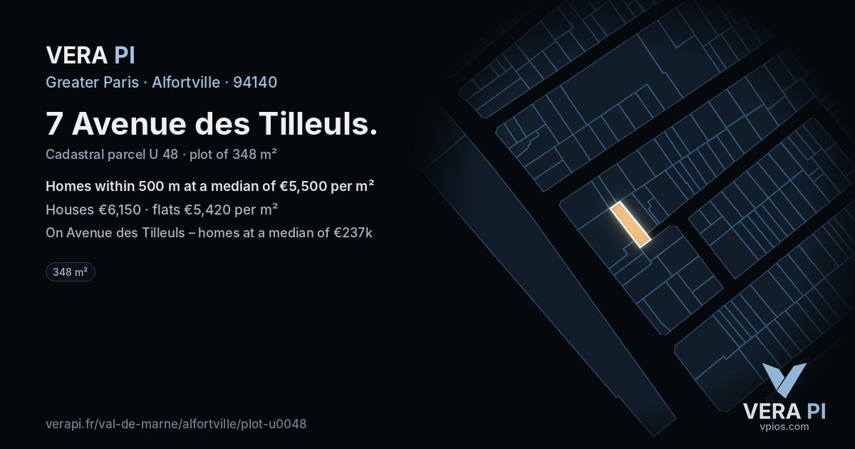 7 Avenue des Tilleuls, Alfortville at night – the plot lit, the parcels around coloured by the prices near them