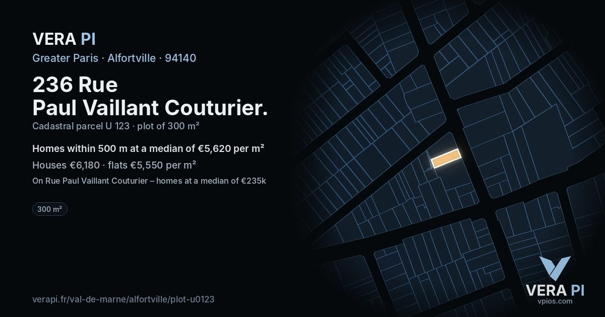 236 Rue Paul Vaillant Couturier, Alfortville at night – the plot lit, the parcels around coloured by the prices near them