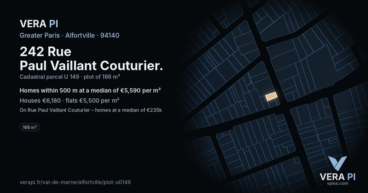 242 Rue Paul Vaillant Couturier, Alfortville at night – the plot lit, the parcels around coloured by the prices near them