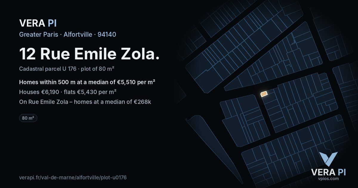 12 Rue Emile Zola, Alfortville at night – the plot lit, the parcels around coloured by the prices near them
