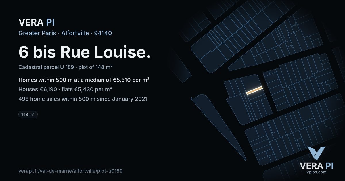 6 bis Rue Louise, Alfortville at night – the plot lit, the parcels around coloured by the prices near them