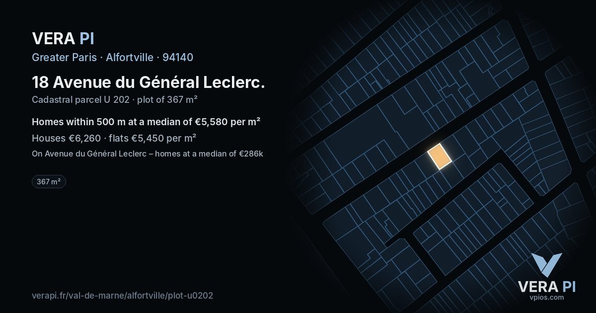 18 Avenue du Général Leclerc, Alfortville at night – the plot lit, the parcels around coloured by the prices near them