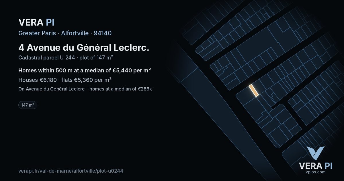 4 Avenue du Général Leclerc, Alfortville at night – the plot lit, the parcels around coloured by the prices near them