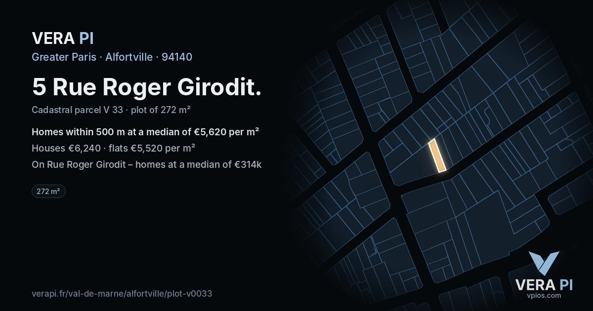 5 Rue Roger Girodit, Alfortville at night – the plot lit, the parcels around coloured by the prices near them