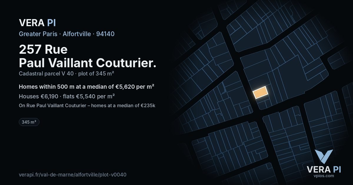 257 Rue Paul Vaillant Couturier, Alfortville at night – the plot lit, the parcels around coloured by the prices near them