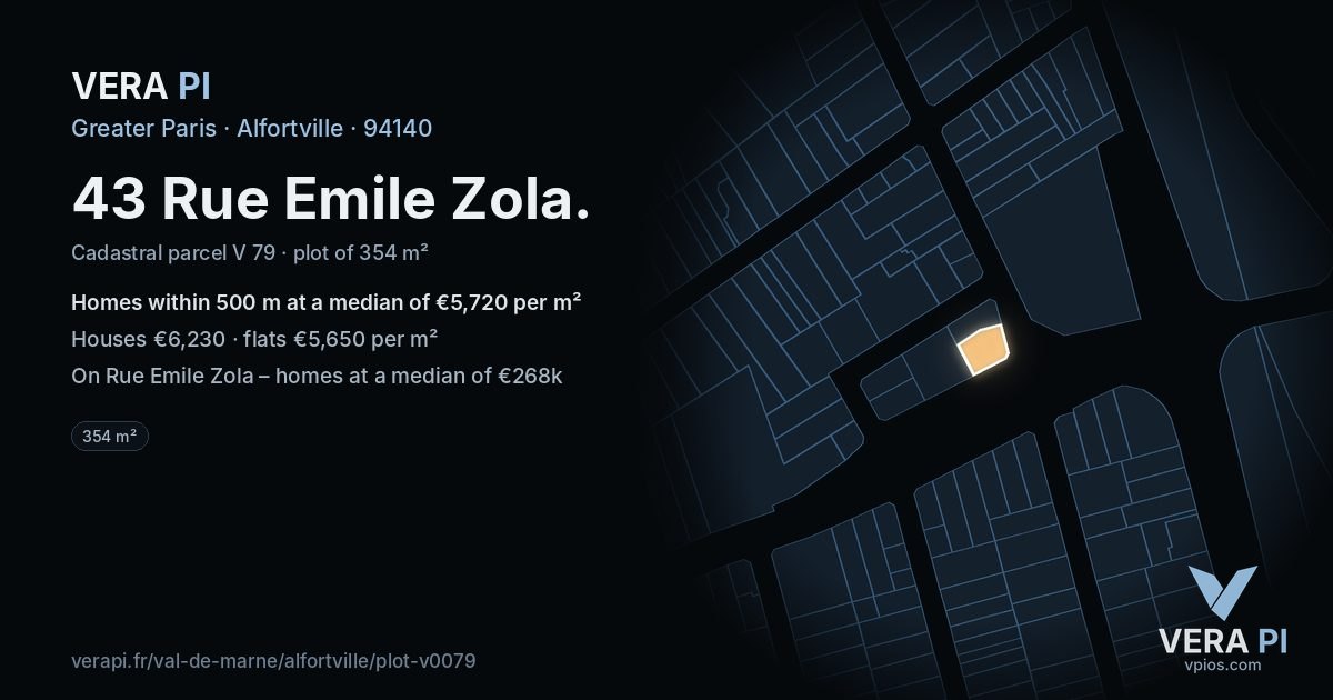 43 Rue Emile Zola, Alfortville at night – the plot lit, the parcels around coloured by the prices near them