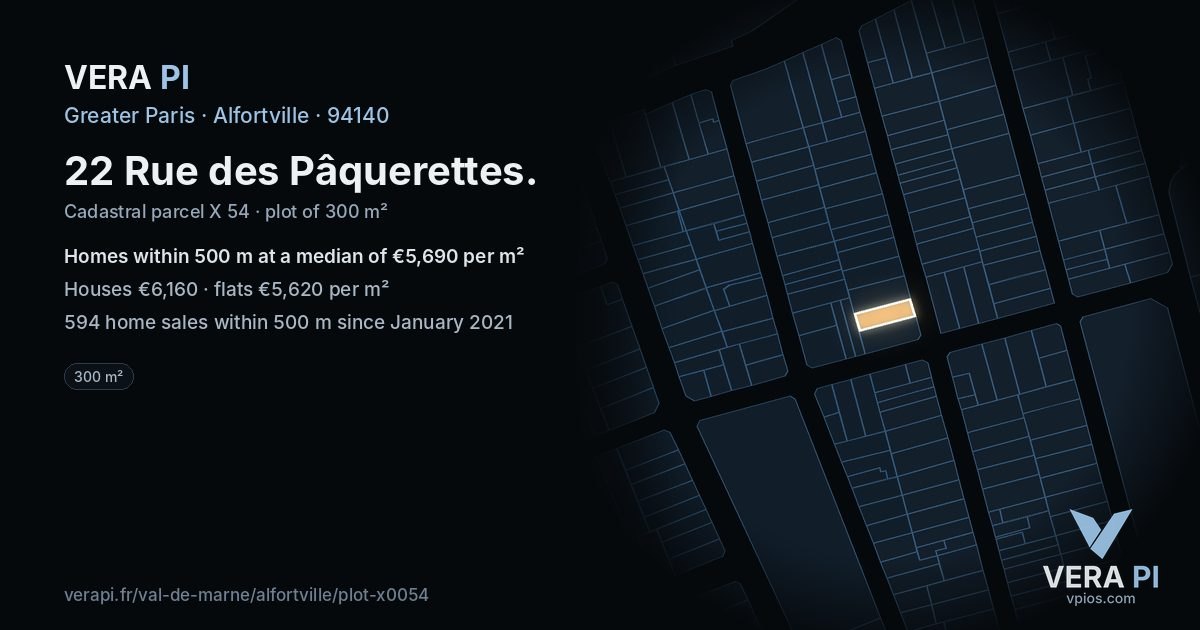 22 Rue des Pâquerettes, Alfortville at night – the plot lit, the parcels around coloured by the prices near them