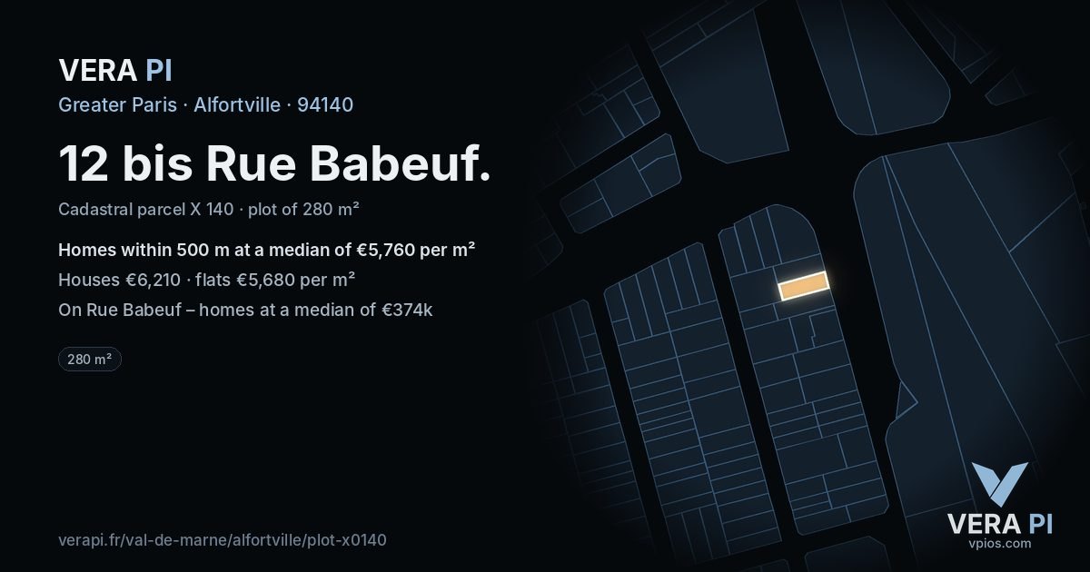 12 bis Rue Babeuf, Alfortville at night – the plot lit, the parcels around coloured by the prices near them