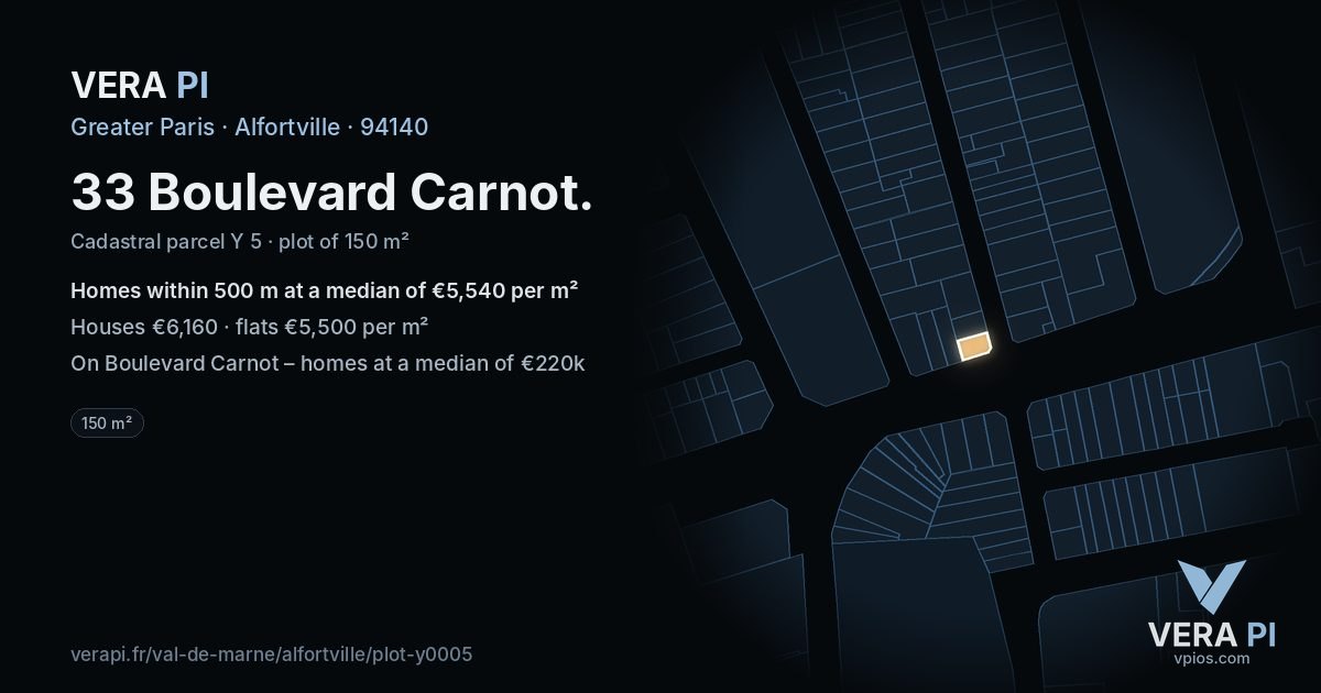 33 Boulevard Carnot, Alfortville at night – the plot lit, the parcels around coloured by the prices near them