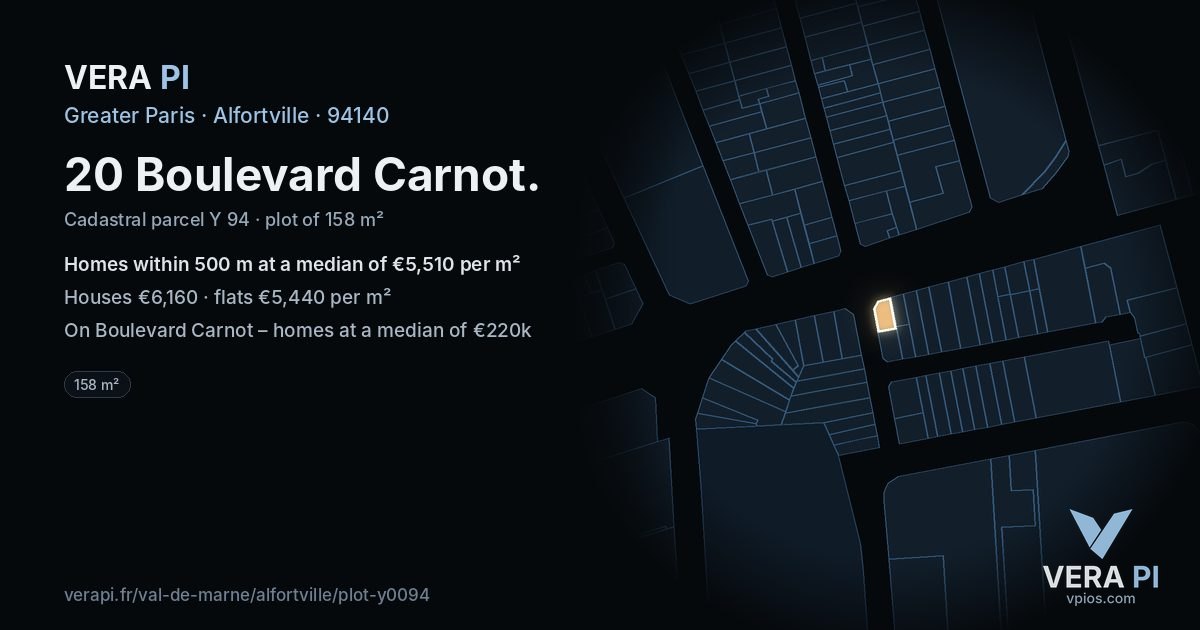 20 Boulevard Carnot, Alfortville at night – the plot lit, the parcels around coloured by the prices near them
