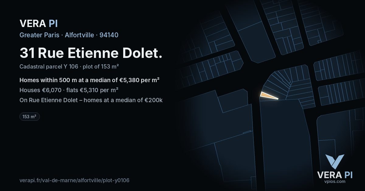 31 Rue Etienne Dolet, Alfortville at night – the plot lit, the parcels around coloured by the prices near them