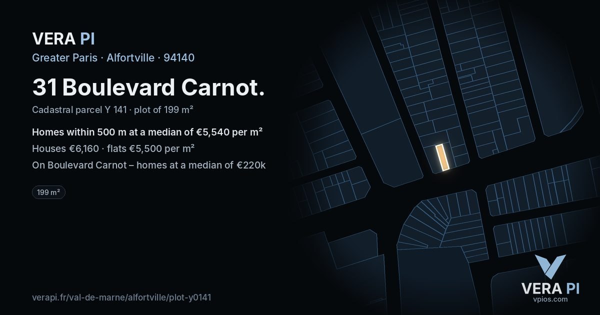 31 Boulevard Carnot, Alfortville at night – the plot lit, the parcels around coloured by the prices near them