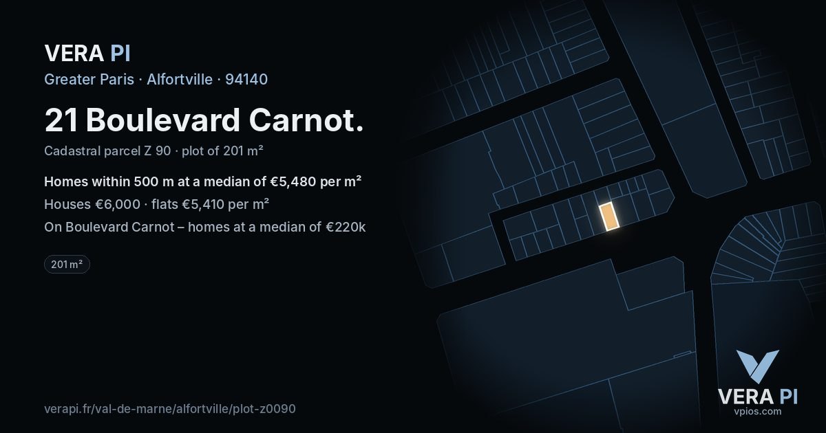 21 Boulevard Carnot, Alfortville at night – the plot lit, the parcels around coloured by the prices near them