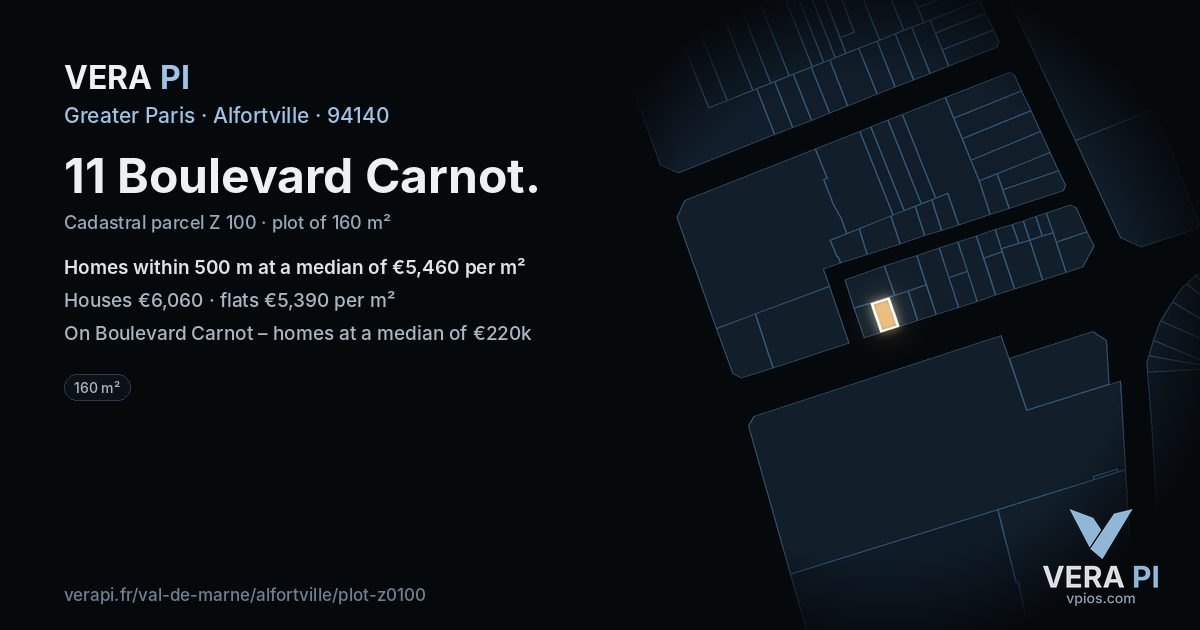 11 Boulevard Carnot, Alfortville at night – the plot lit, the parcels around coloured by the prices near them
