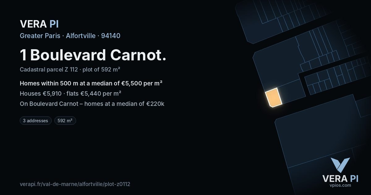 1 Boulevard Carnot, Alfortville at night – the plot lit, the parcels around coloured by the prices near them