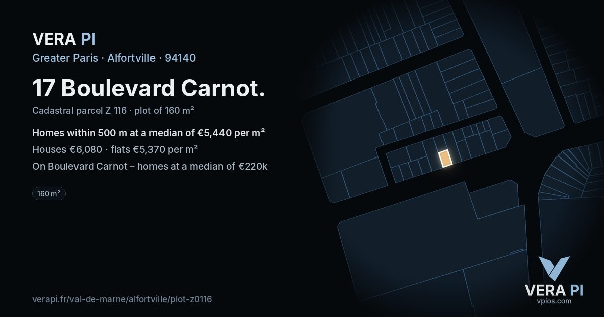 17 Boulevard Carnot, Alfortville at night – the plot lit, the parcels around coloured by the prices near them