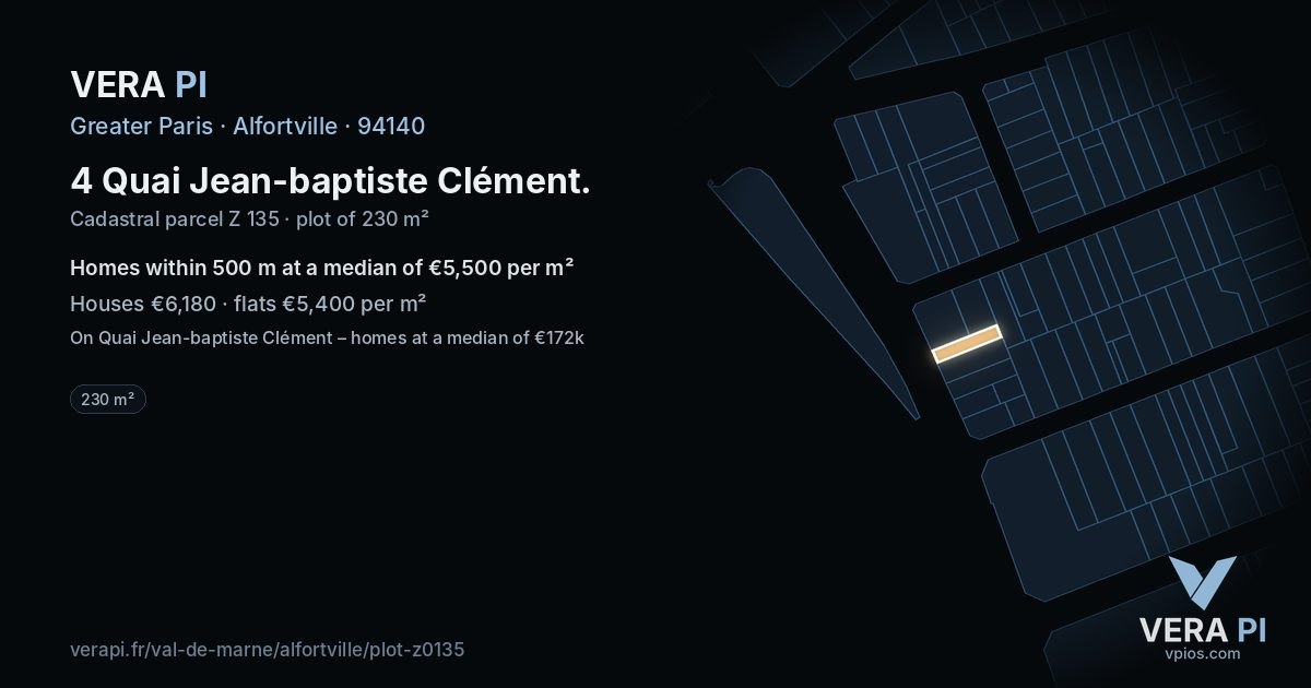 4 Quai Jean-baptiste Clément, Alfortville at night – the plot lit, the parcels around coloured by the prices near them