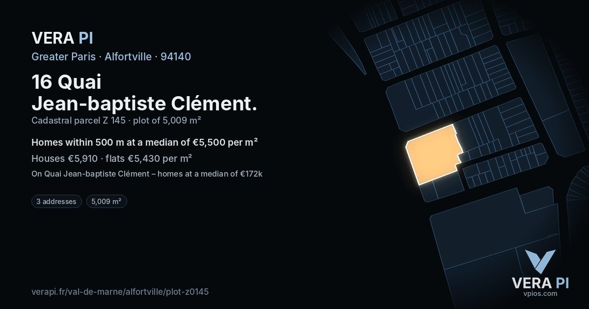 16 Quai Jean-baptiste Clément, Alfortville at night – the plot lit, the parcels around coloured by the prices near them