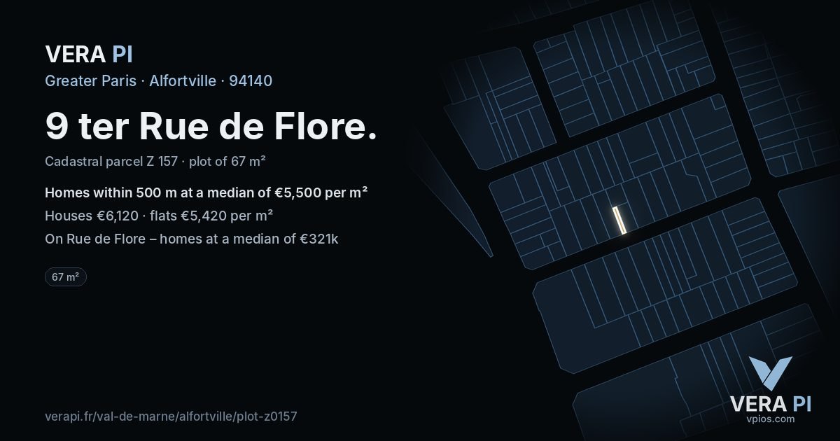 9 ter Rue de Flore, Alfortville at night – the plot lit, the parcels around coloured by the prices near them