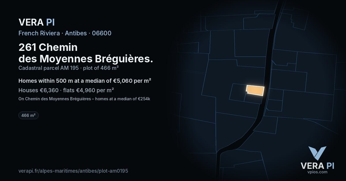 261 Chemin des Moyennes Bréguières, Antibes at night – the plot lit, the parcels around coloured by the prices near them