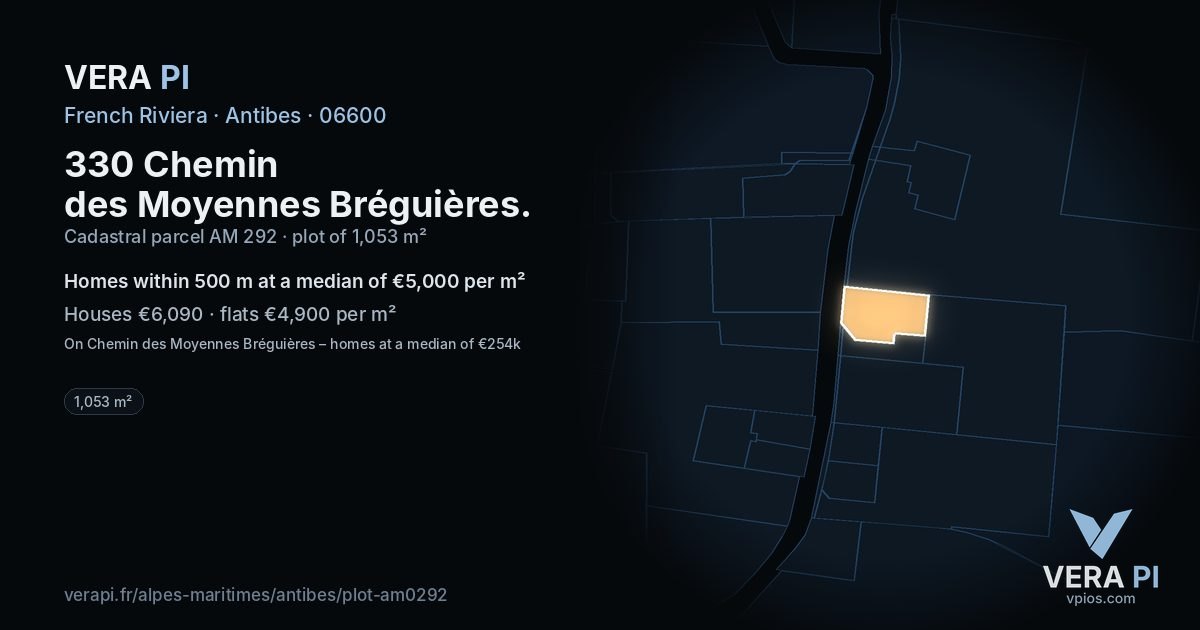 330 Chemin des Moyennes Bréguières, Antibes at night – the plot lit, the parcels around coloured by the prices near them