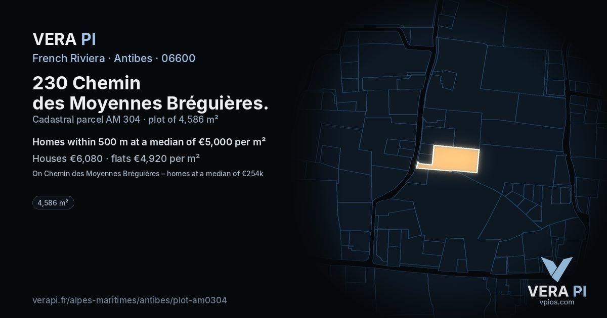 230 Chemin des Moyennes Bréguières, Antibes at night – the plot lit, the parcels around coloured by the prices near them
