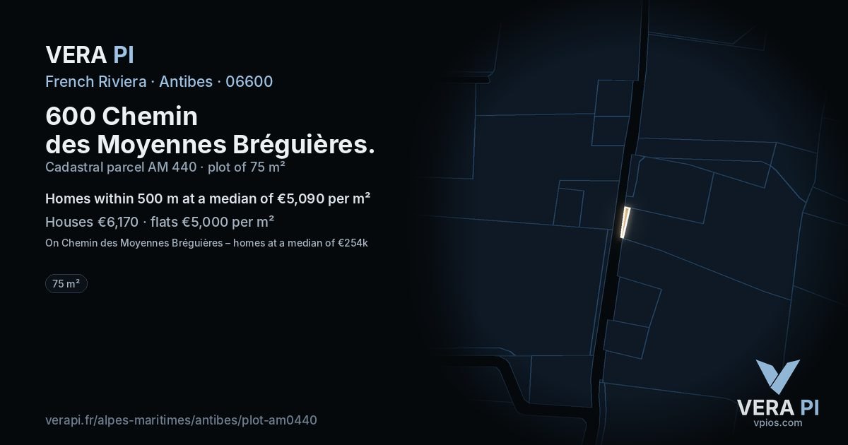600 Chemin des Moyennes Bréguières, Antibes at night – the plot lit, the parcels around coloured by the prices near them
