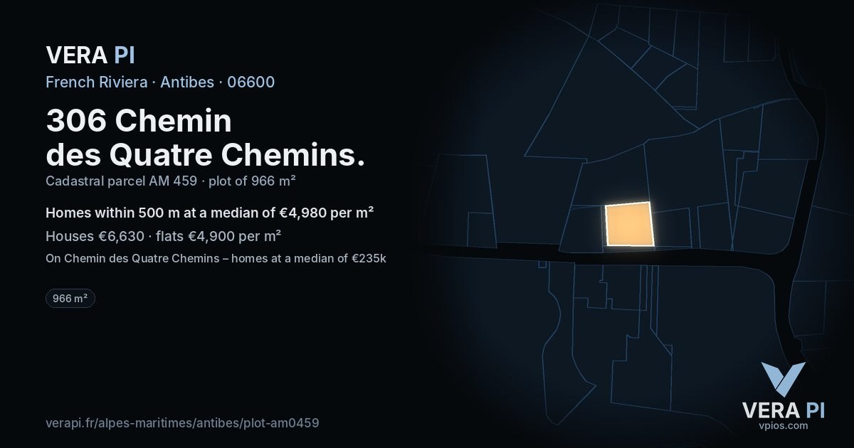 306 Chemin des Quatre Chemins, Antibes at night – the plot lit, the parcels around coloured by the prices near them