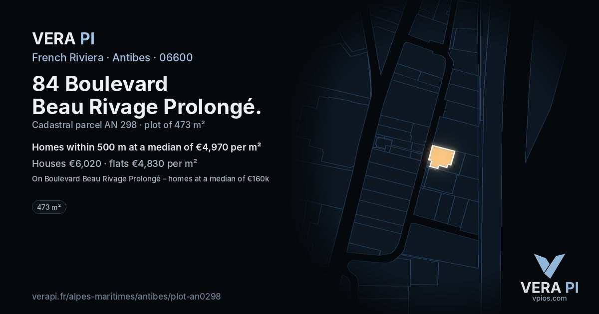 84 Boulevard Beau Rivage Prolongé, Antibes at night – the plot lit, the parcels around coloured by the prices near them