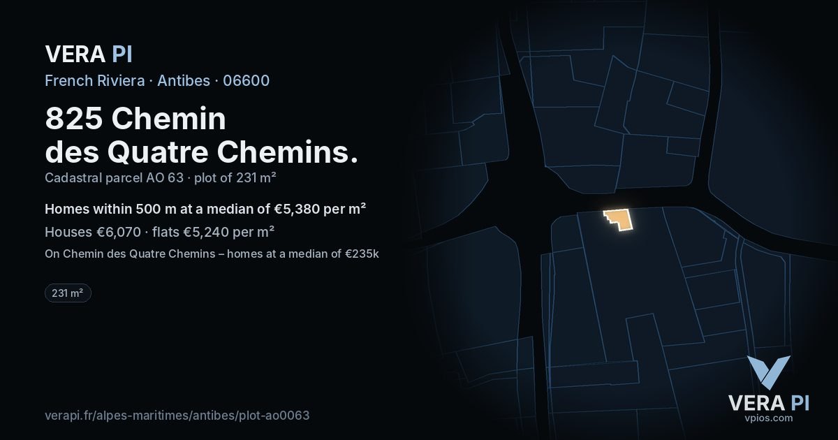 825 Chemin des Quatre Chemins, Antibes at night – the plot lit, the parcels around coloured by the prices near them