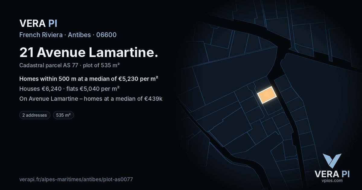 21 Avenue Lamartine, Antibes at night – the plot lit, the parcels around coloured by the prices near them