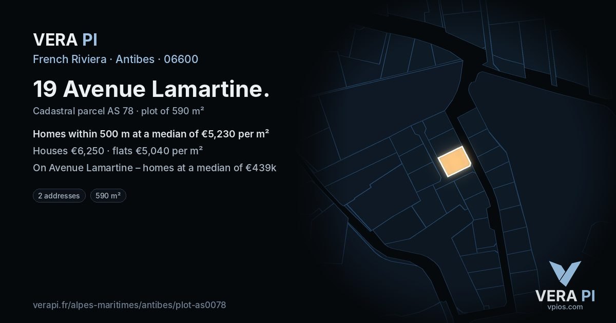 19 Avenue Lamartine, Antibes at night – the plot lit, the parcels around coloured by the prices near them