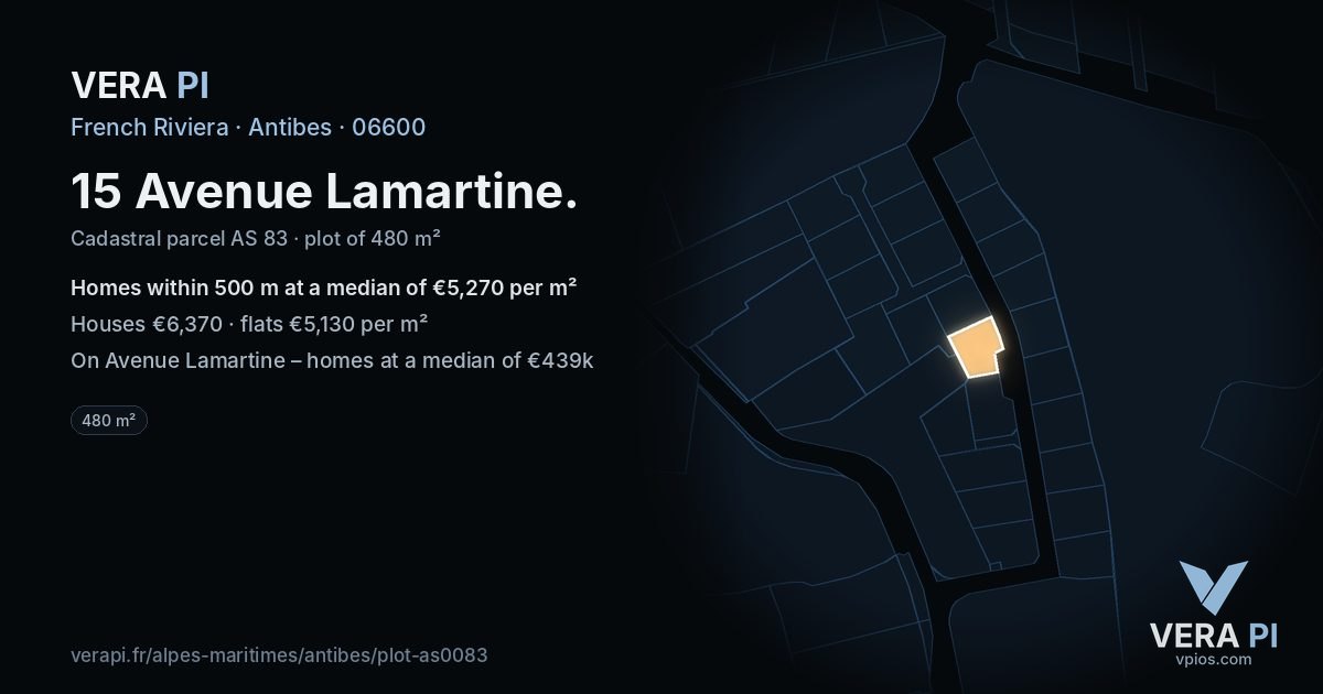 15 Avenue Lamartine, Antibes at night – the plot lit, the parcels around coloured by the prices near them