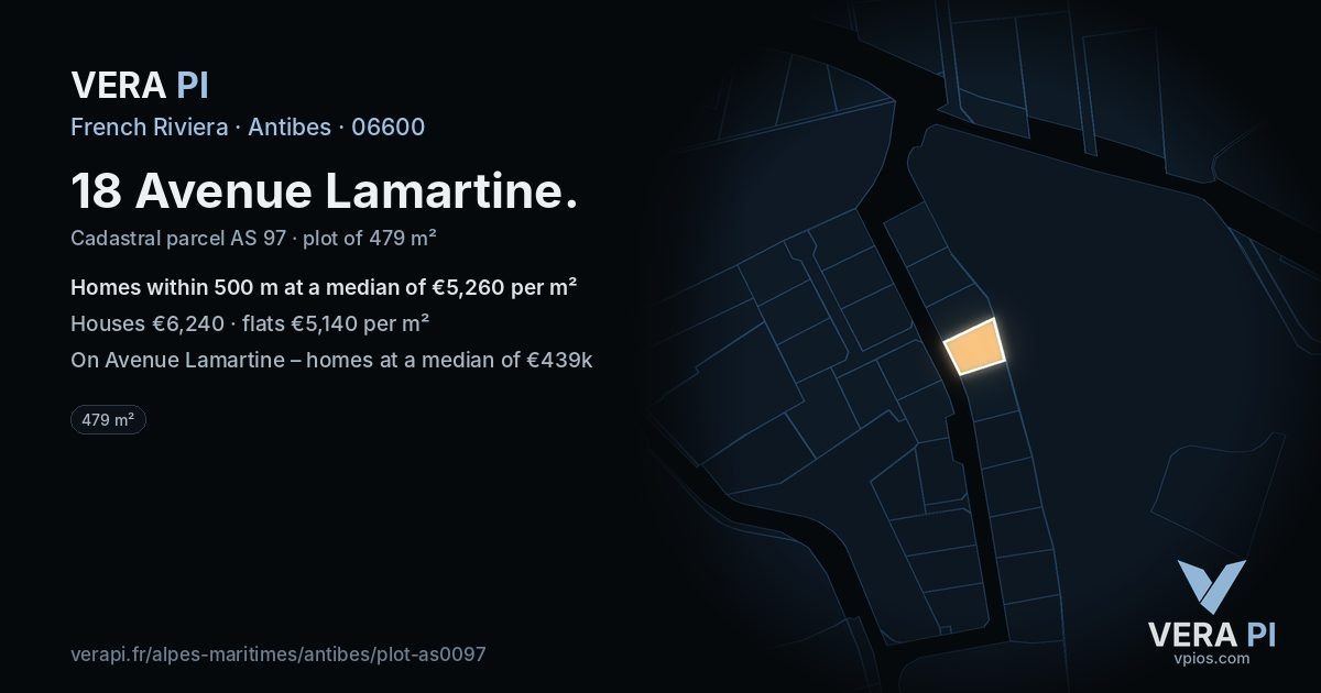 18 Avenue Lamartine, Antibes at night – the plot lit, the parcels around coloured by the prices near them