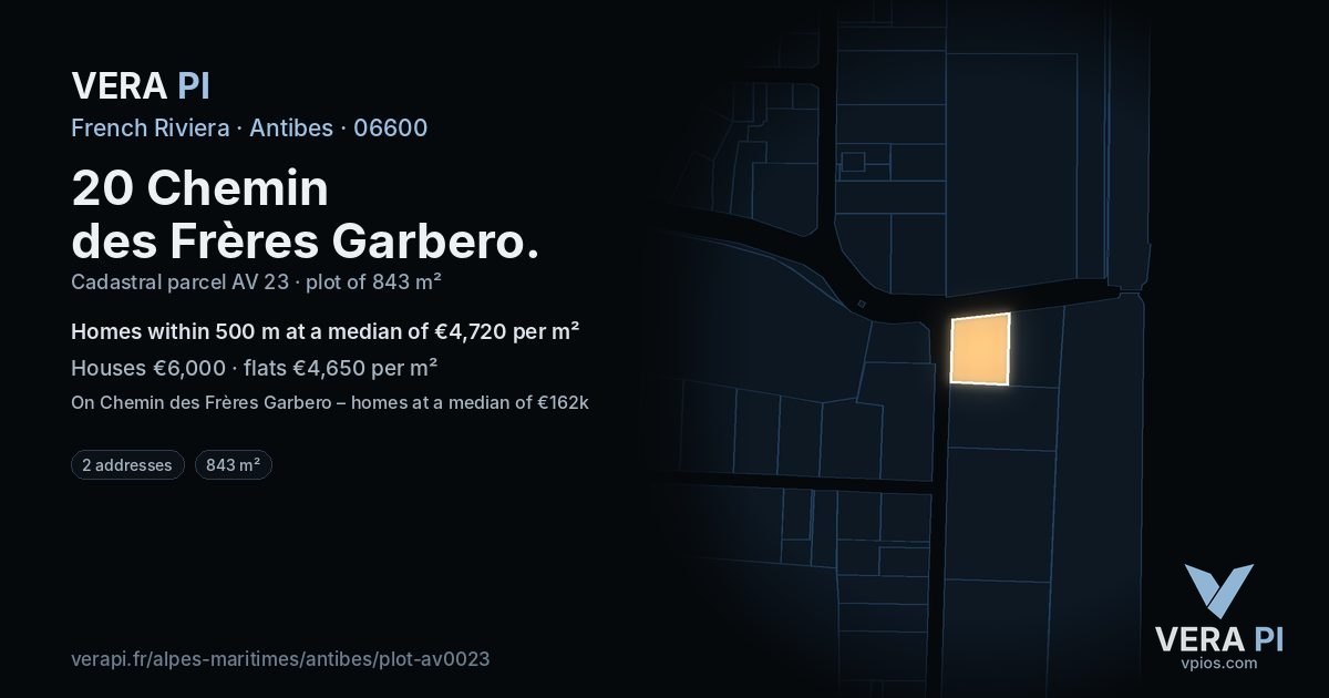 20 Chemin des Frères Garbero, Antibes at night – the plot lit, the parcels around coloured by the prices near them