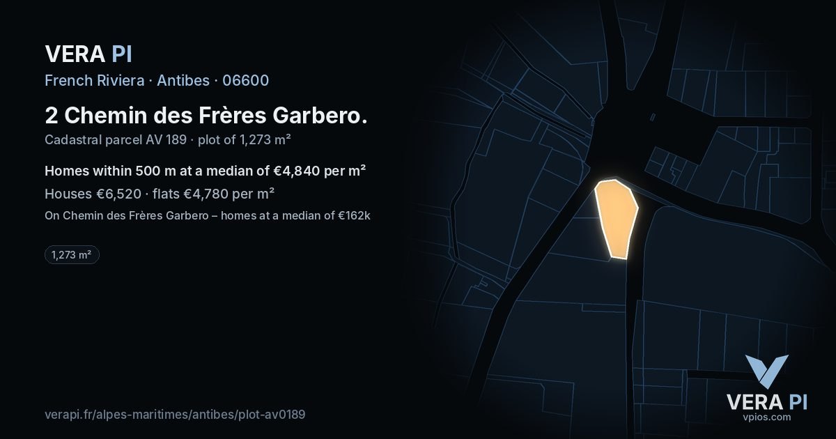 2 Chemin des Frères Garbero, Antibes at night – the plot lit, the parcels around coloured by the prices near them